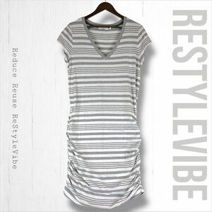 ATHLETA Women’s Size LP Dress Athleisure Tee T-Shirt Style Striped Mini V-Neck